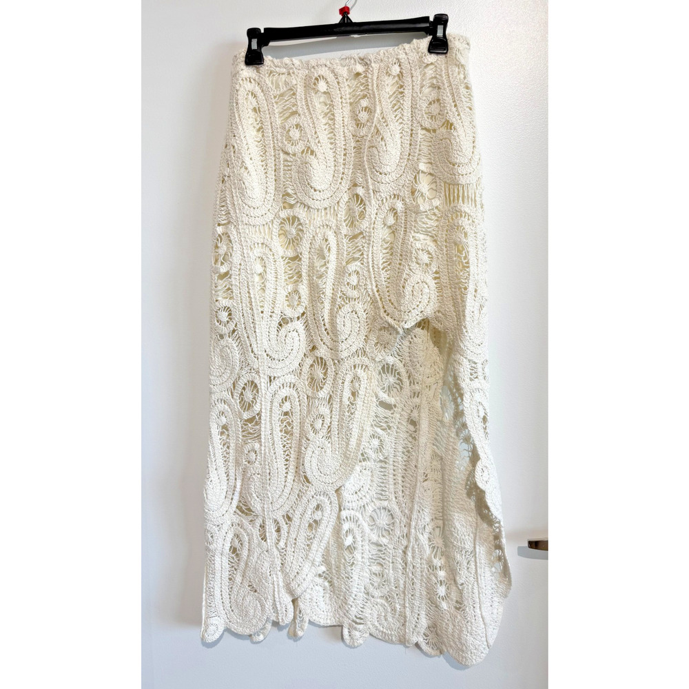 Ivory Asymmetrical crochet skirt Boho-Chic Statement Festival Resort Beech Sz-M - Picture 2 of 10